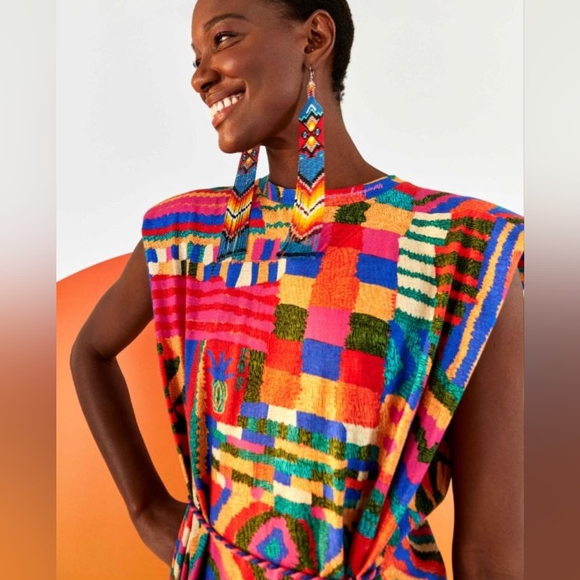 Farm Rio Patches Tshirt dress with padded shoulders sz S - Picture 4 of 12